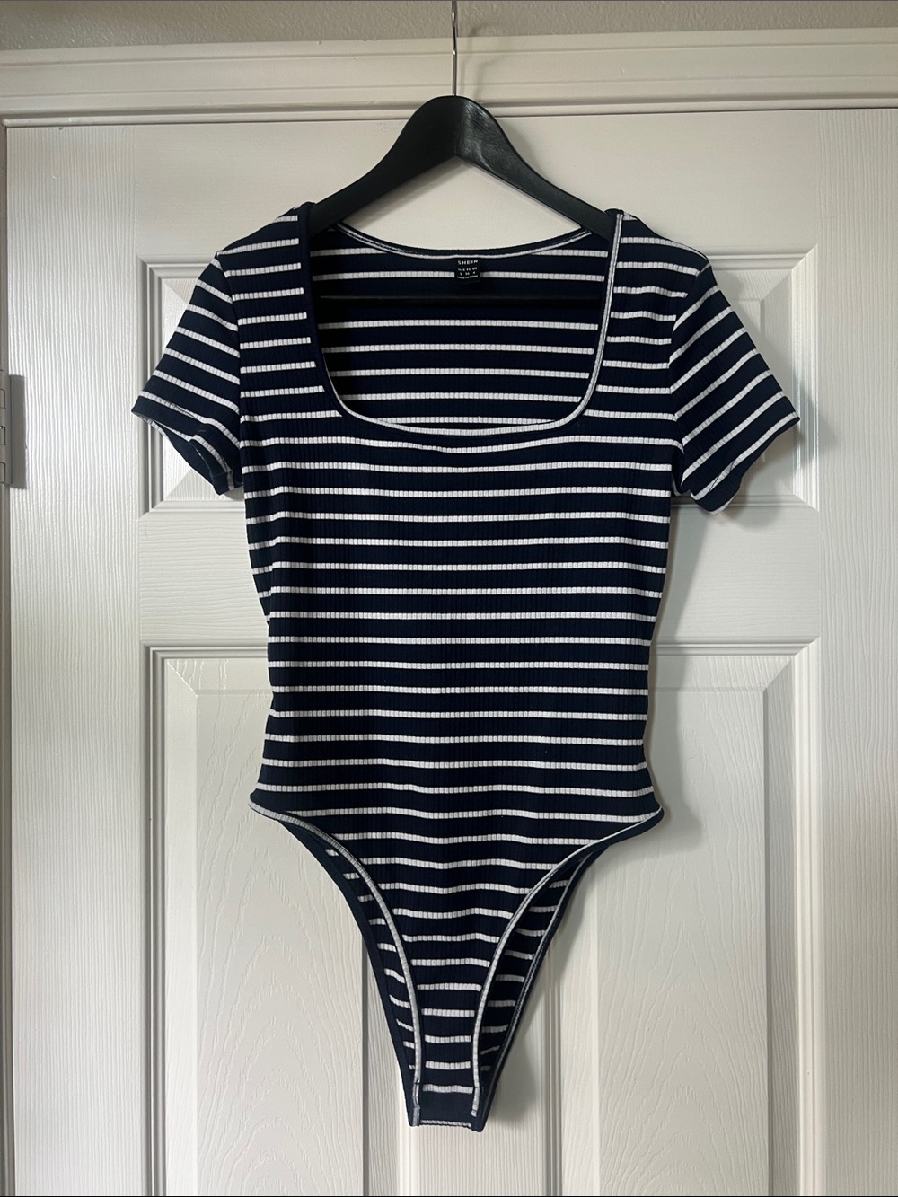 SHEIN Striped Navy and White Bodysuit